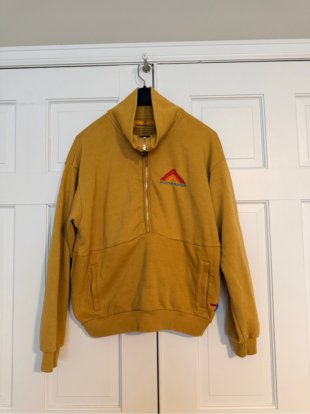 Aviator Nation women’s Half-Zip Pullover Sweater in Mustard size medium
